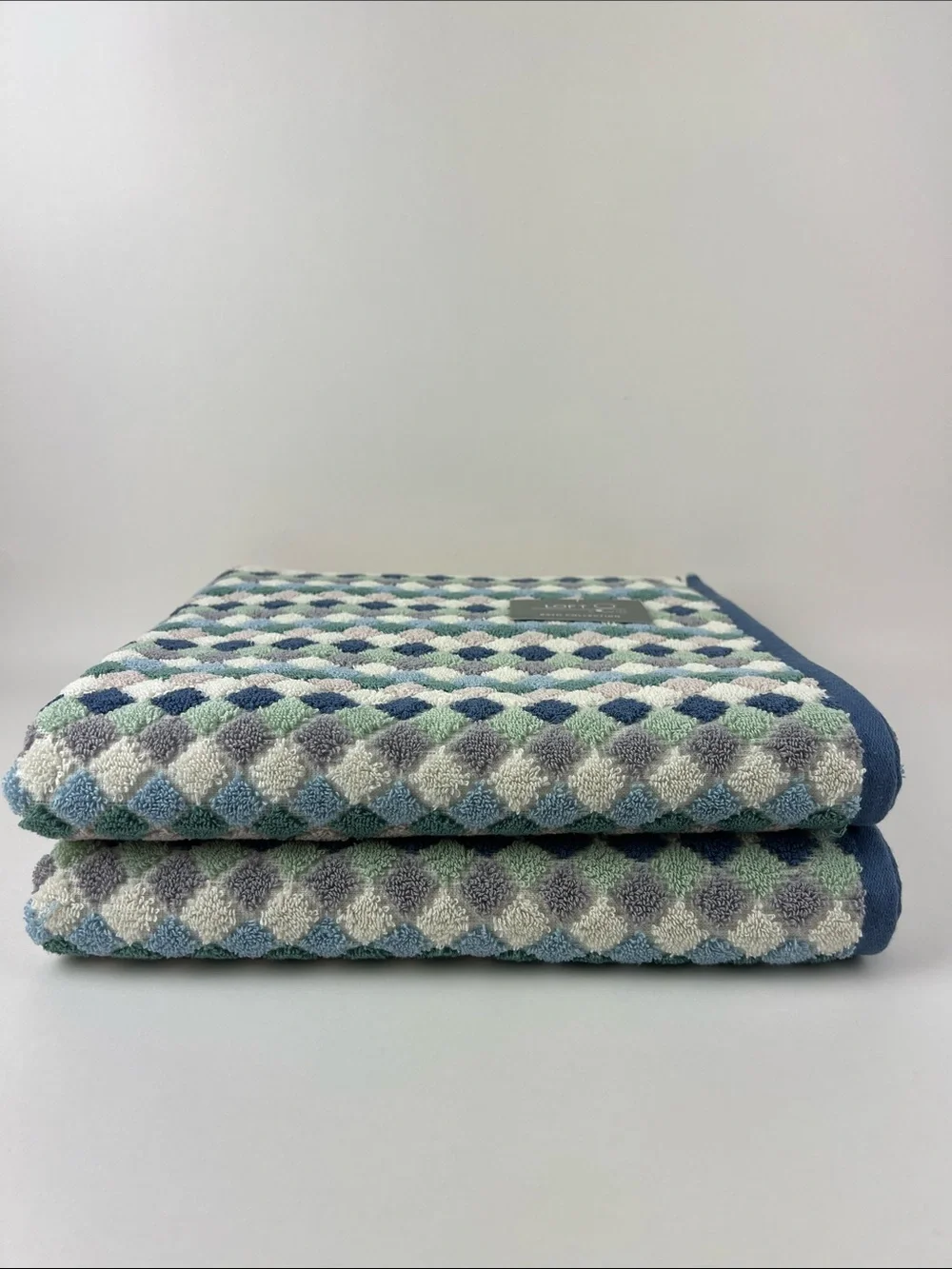 LOFT by Loftex Bath Towels Multi Color Geometric Diamond Soft Cotton 2 Pc NEW